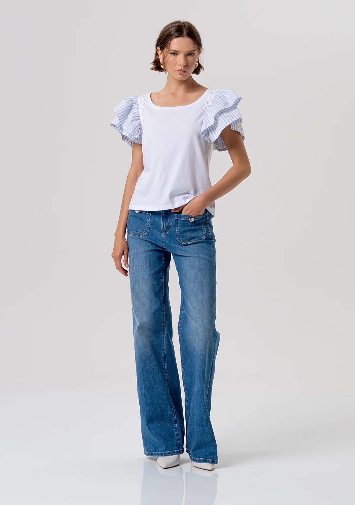 T-shirt manga folhos FRACOMINA