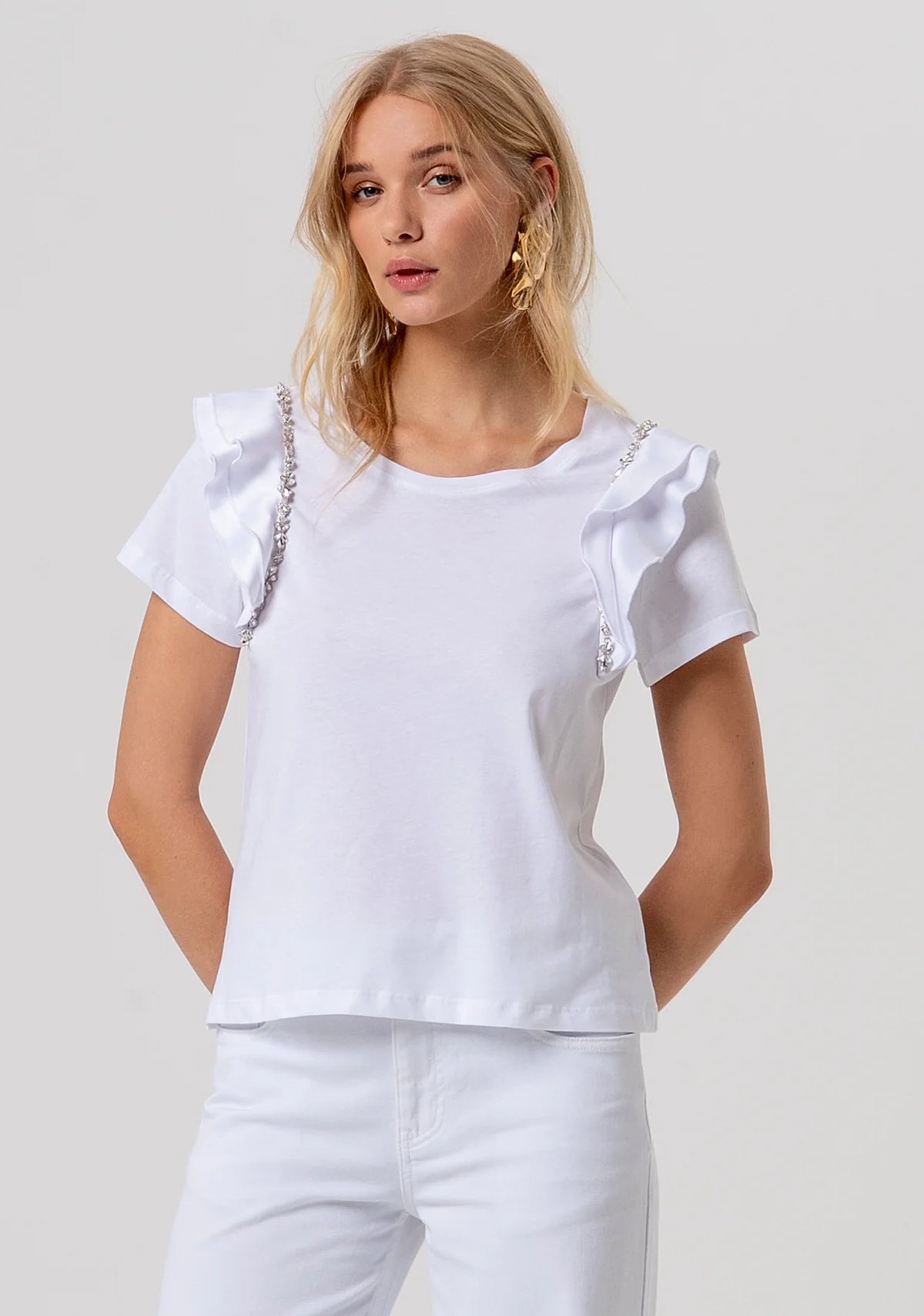 T-shirt com babados e aplicações FRACOMINA