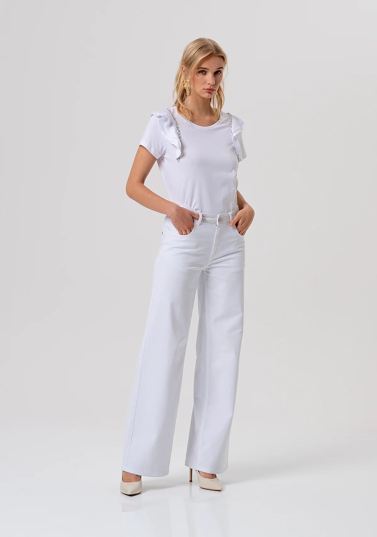 T-shirt com babados e aplicações FRACOMINA