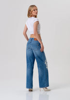 Jeans flare detalhe renda FRACOMINA