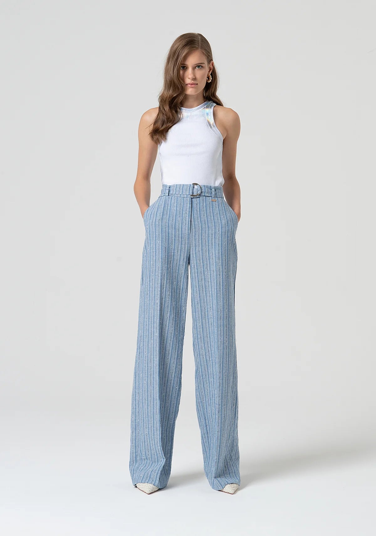 Calça palazzo listradas FRACOMINA