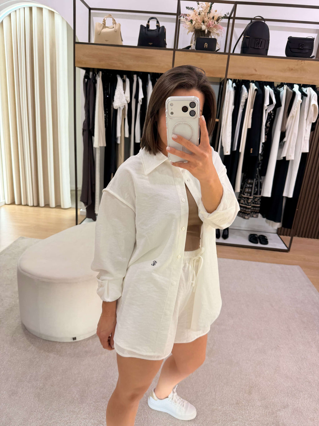 Camisa linho com bordado logo ELEH