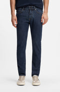 Calças de ganga Delaware para homem em ganga elástica azul-escura, com corte moderno, cinco bolsos e ajuste confortável.