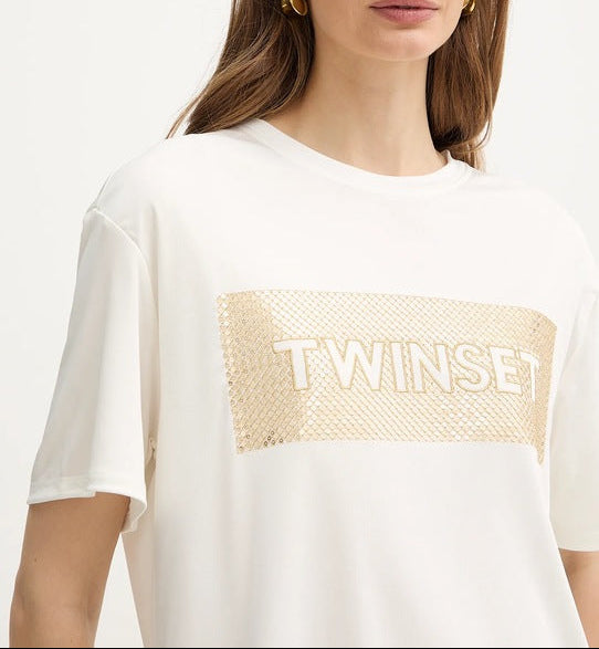 T-shirt com logotipo e lantejoulas TWINSET