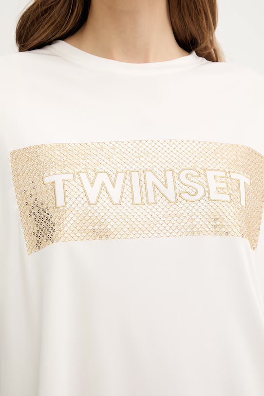 T-shirt com logotipo e lantejoulas TWINSET
