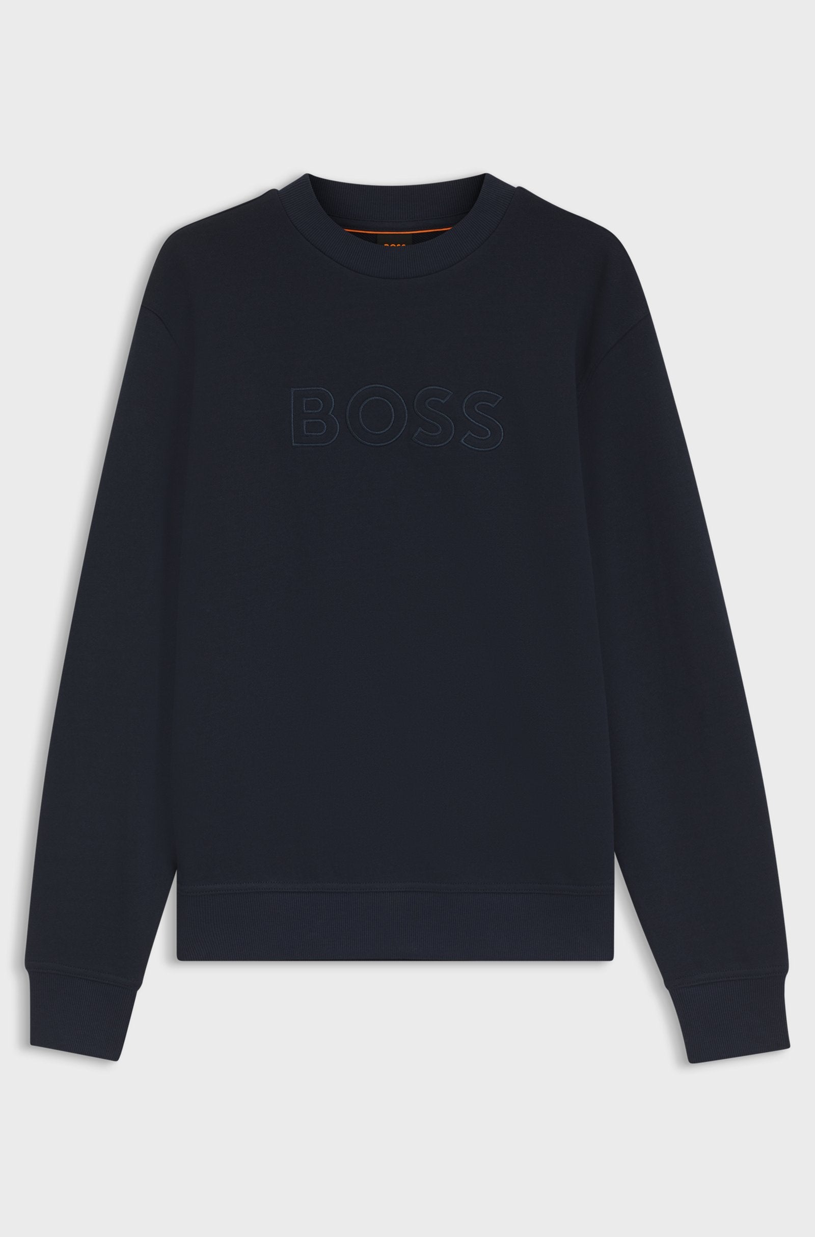 Sweatshirt BOSS azul-marinho para homem com logótipo bordado em relevo, corte relaxed fit e acabamento premium. 