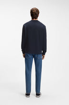 Vista traseira da sweatshirt BOSS azul-marinho para homem com corte relaxed fit em algodão premium.