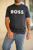 T-shirt em algodão com estampado de logótipo BOSS - vista frente