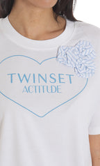 T-shirt com aplicação de flor TWINSET ACTITUDE