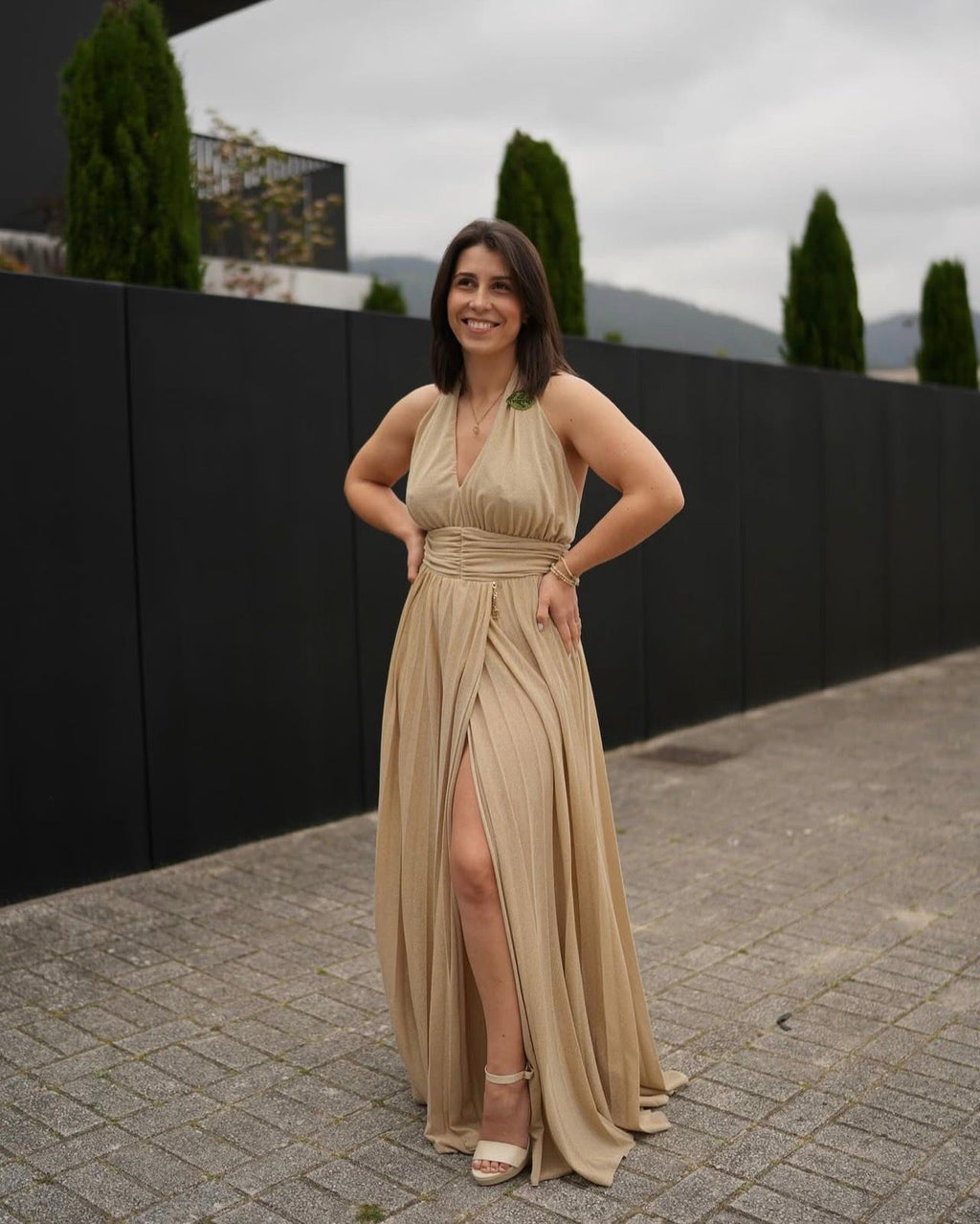 Vestido comprido com lurex Fracomina
