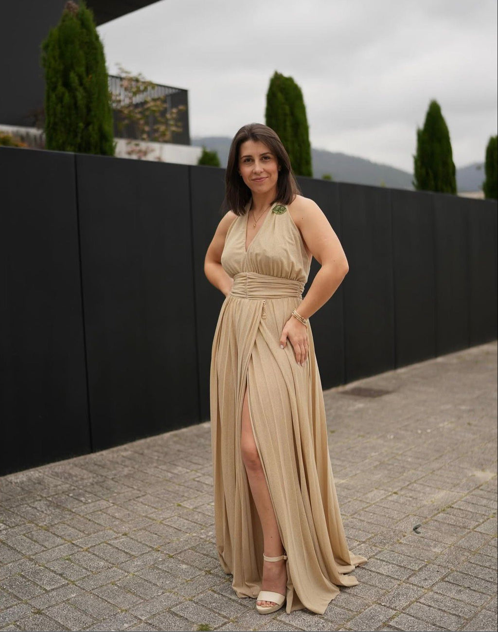 Vestido comprido com lurex Fracomina