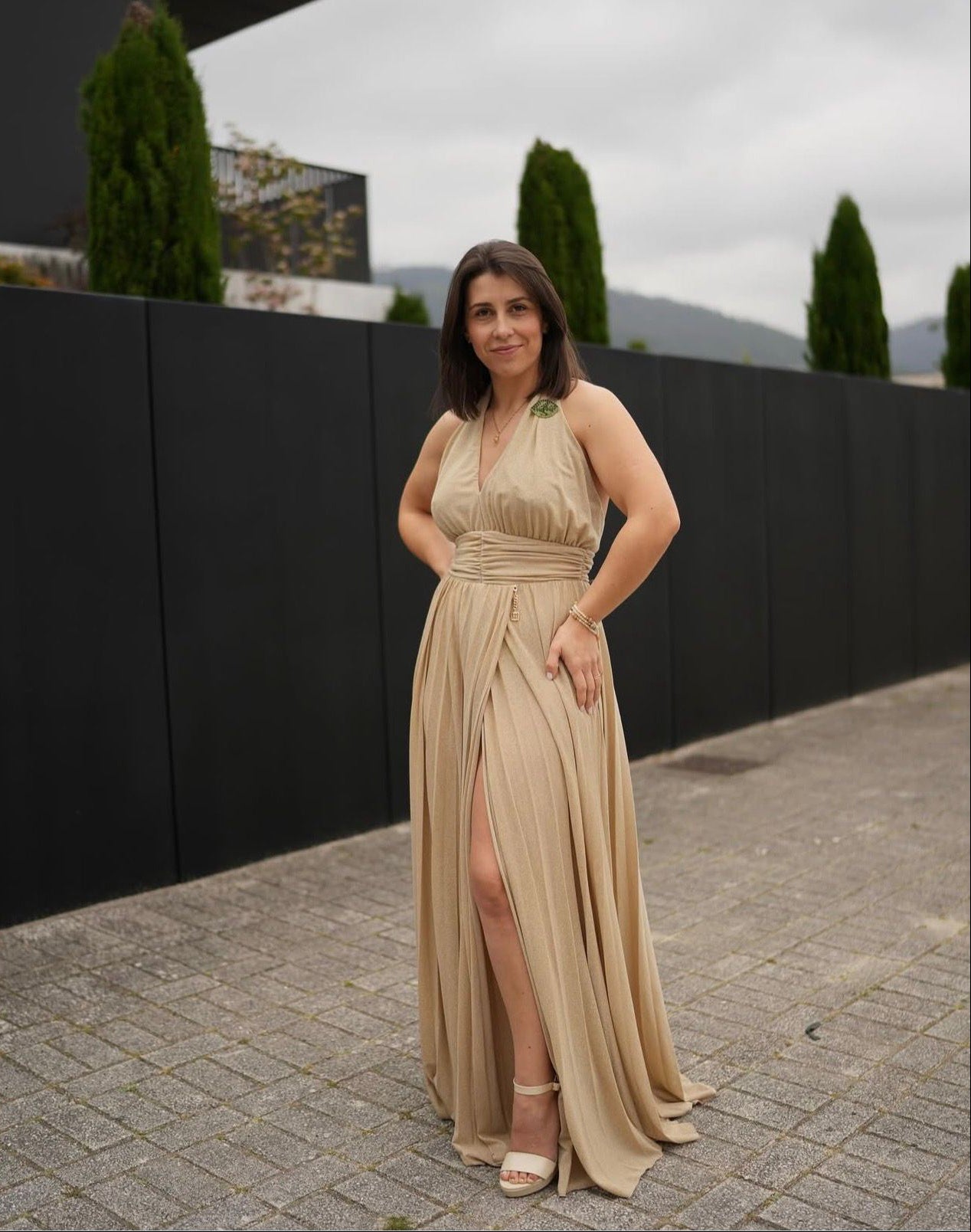 Vestido comprido com lurex Fracomina