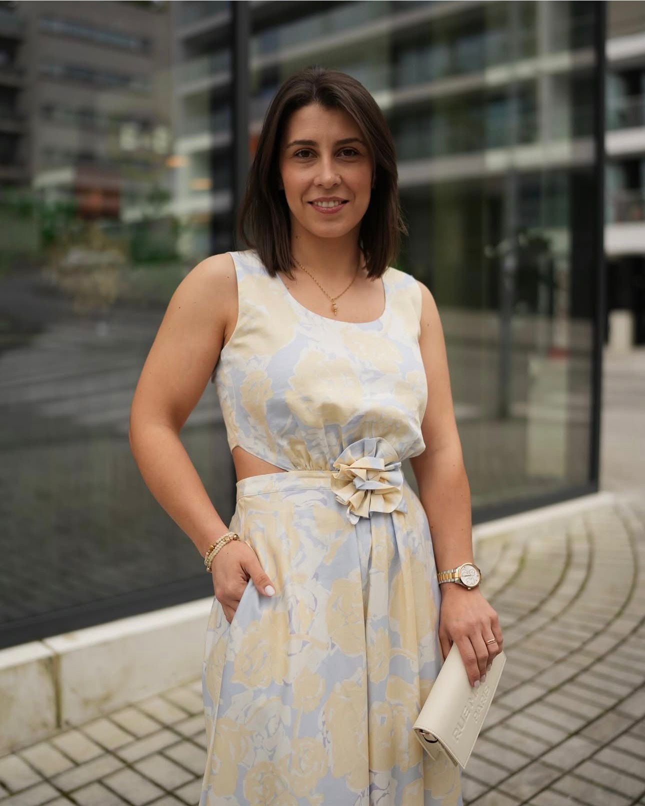 Vestido longo estampado com aplicação de rosa TWINSET ACTITUDE