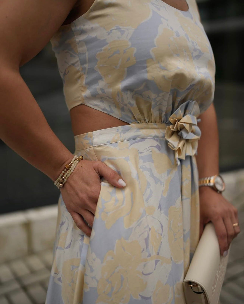 Vestido longo estampado com aplicação de rosa TWINSET ACTITUDE