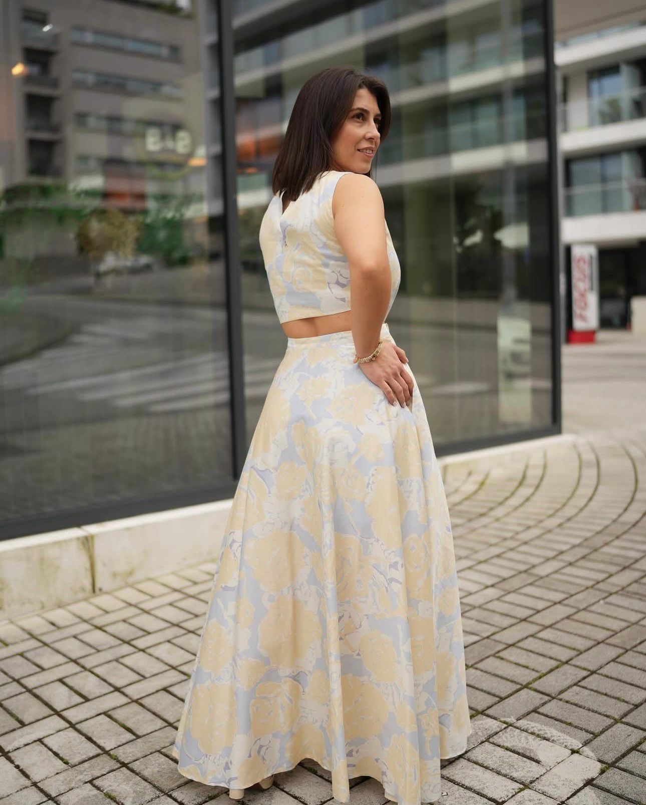 Vestido longo estampado com aplicação de rosa TWINSET ACTITUDE