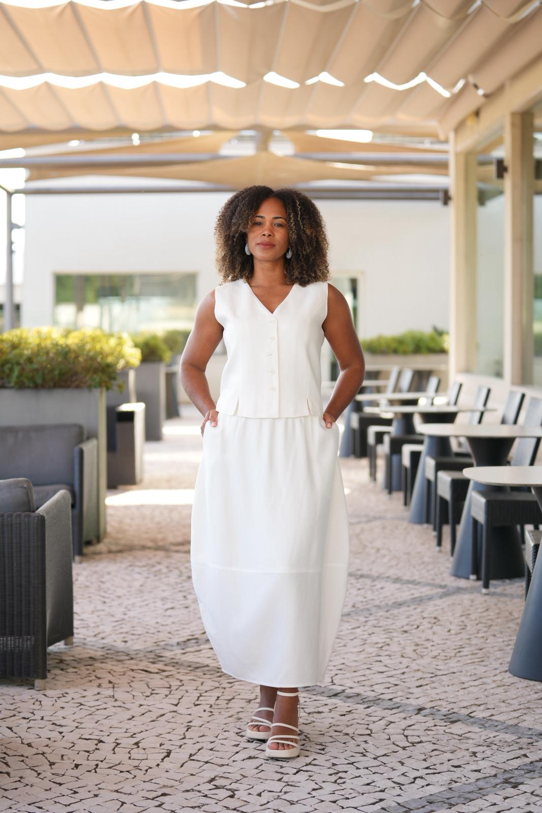 Saia midi fluída de linho ELEH