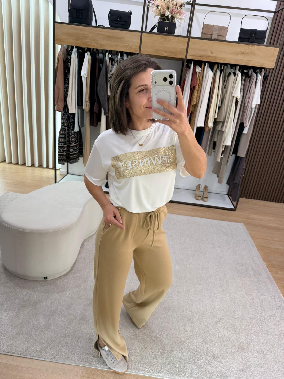 T-shirt com logotipo e lantejoulas TWINSET