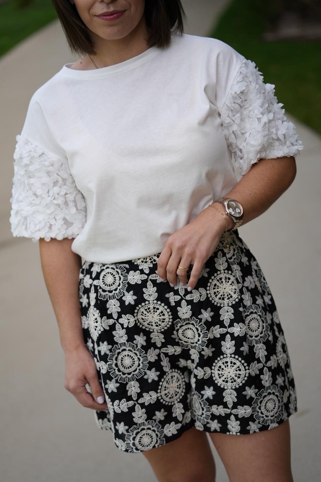 T-shirt com mangas de tule florais TWINSET