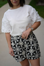 T-shirt com mangas de tule florais TWINSET