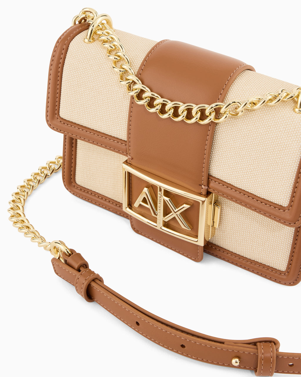 Mini bolsa transversal em tecido trançado Armani Exchange