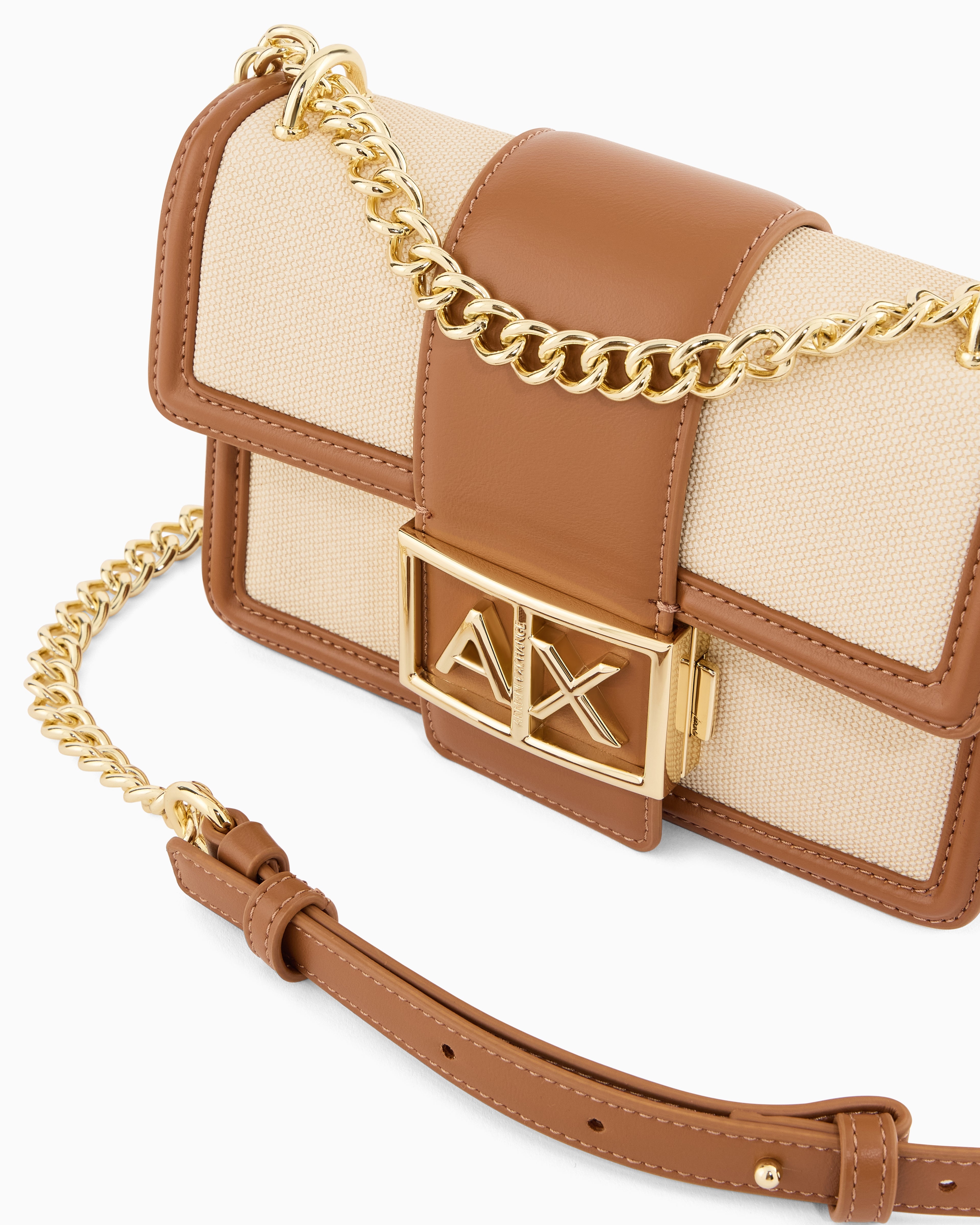 Mini bolsa transversal em tecido trançado Armani Exchange