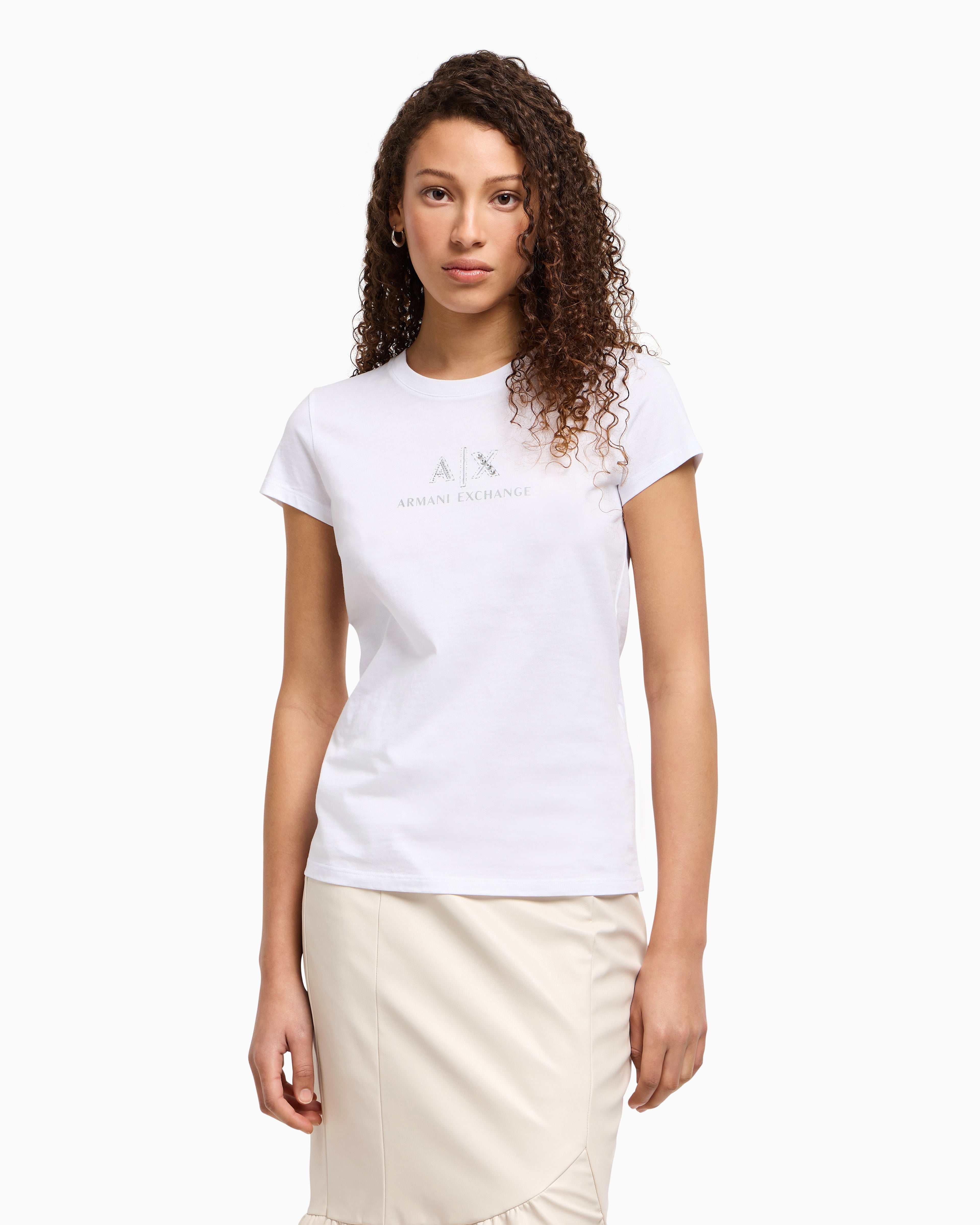 T-shirt com logótipo e strass Armani Exchange
