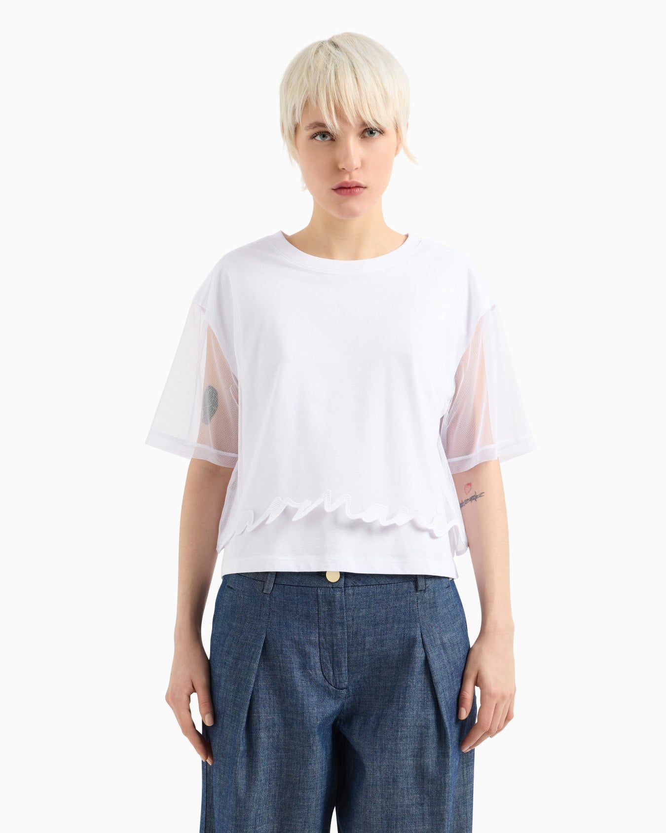 T-shirt cropped com barra modelada Armani Exchange