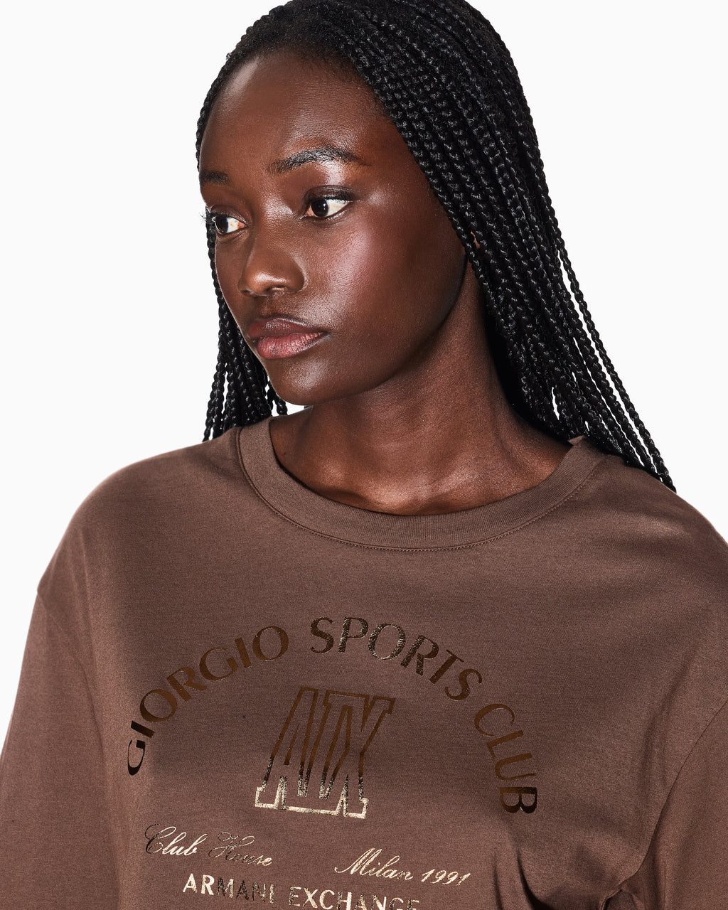 T-shirt cropped com logotipo estampado Armani Exchange