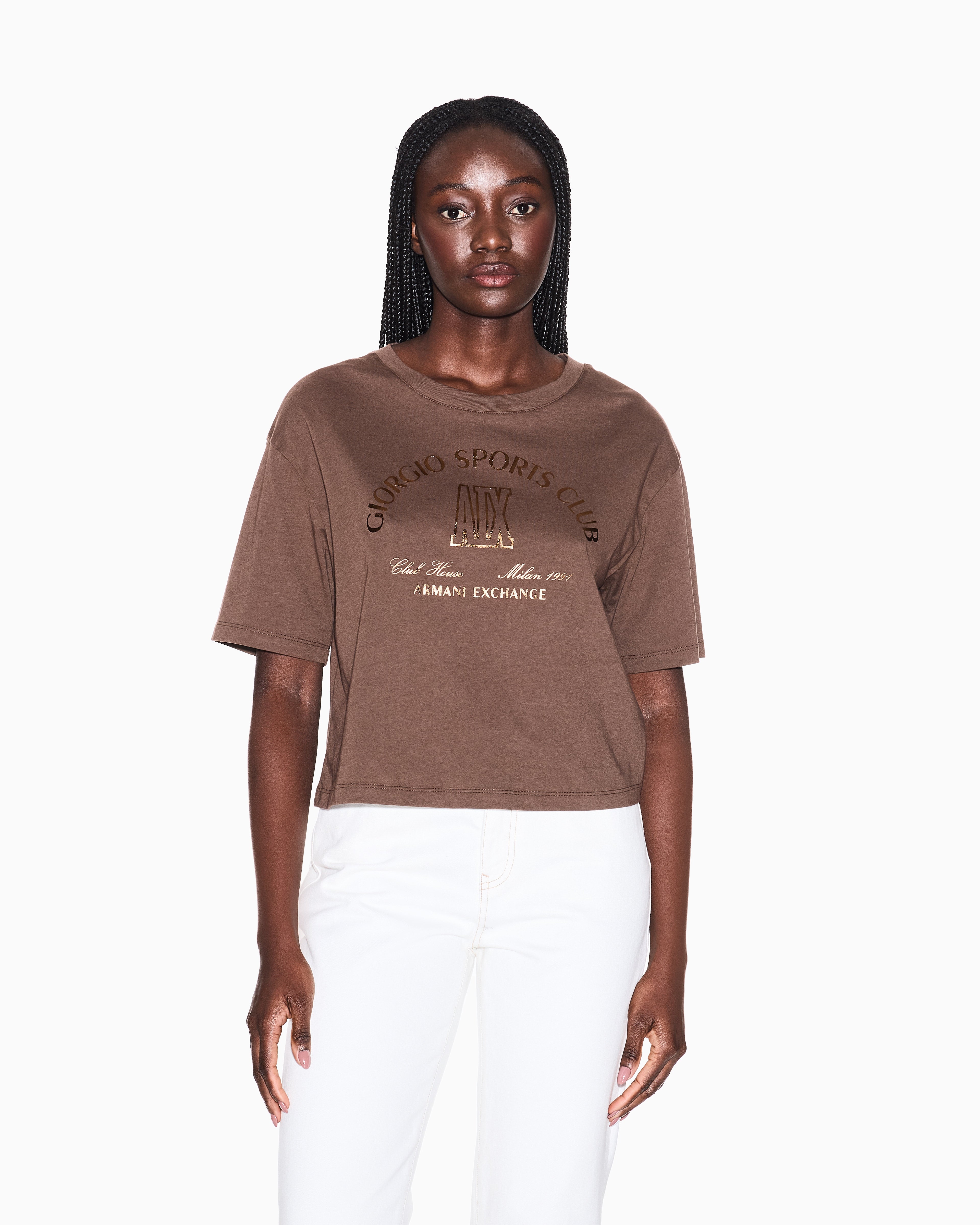 T-shirt cropped com logotipo estampado Armani Exchange