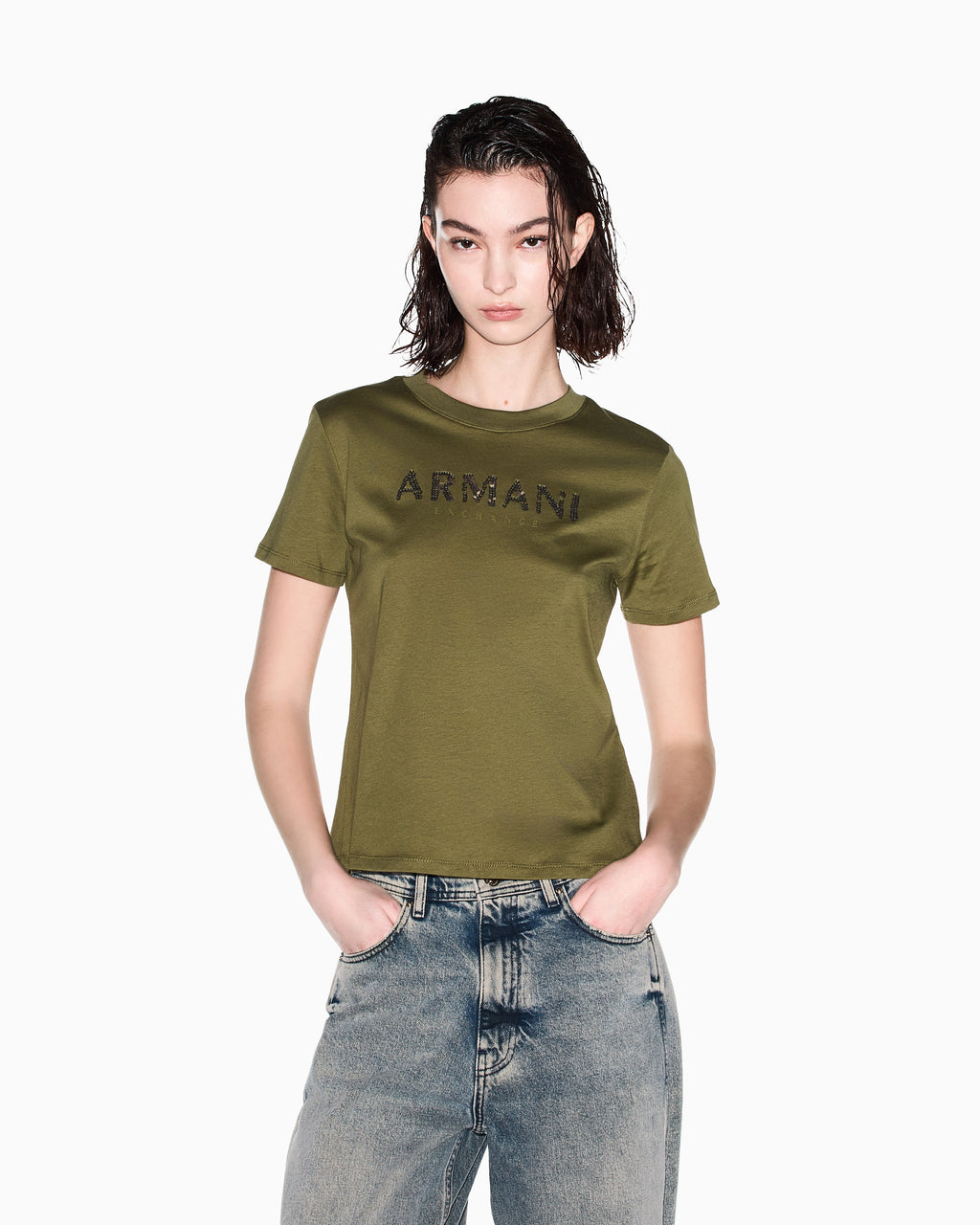 T-shirt logotipo de lantejoulas Armani Exchange