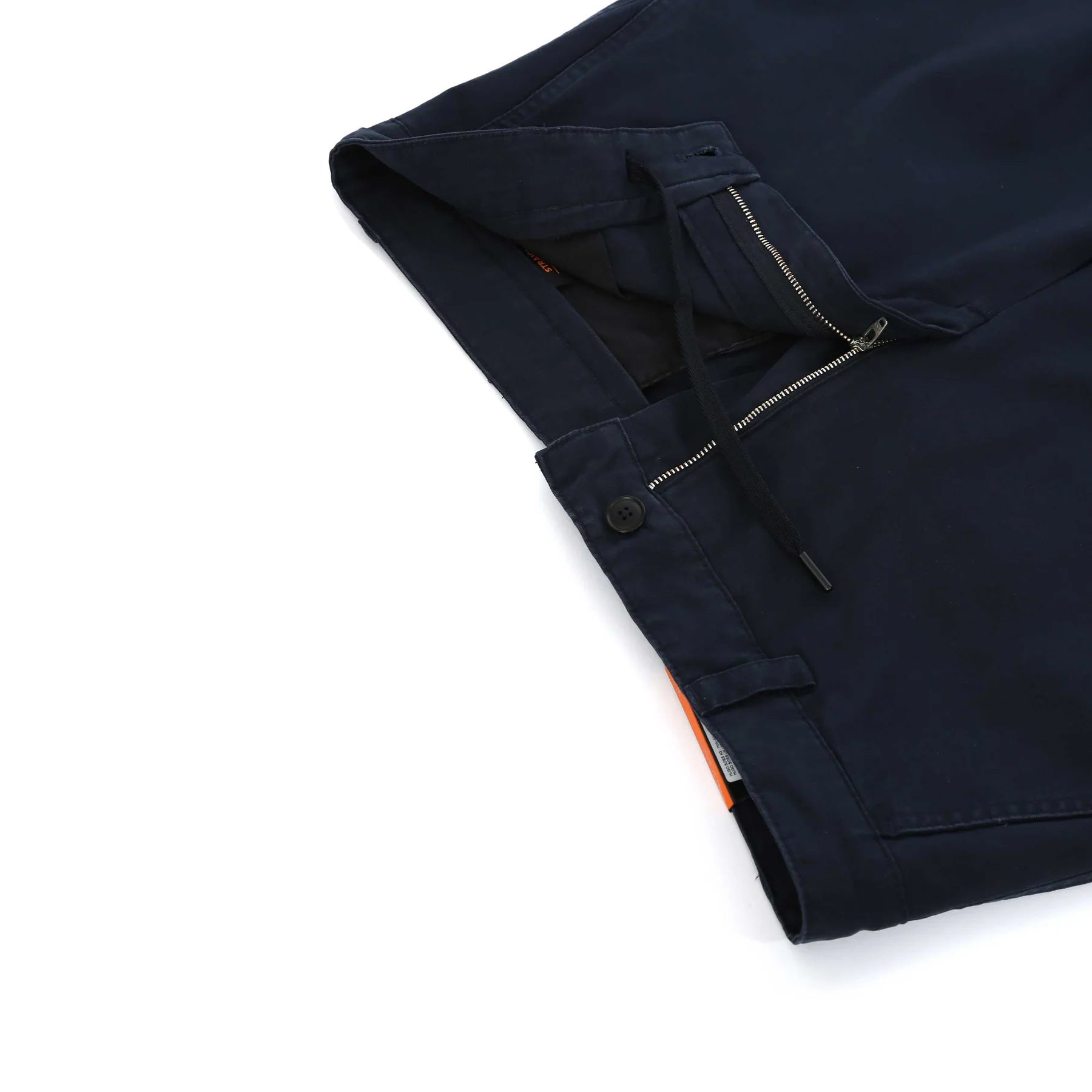 calcoes chino boss azul marinho, detalhe do fecho