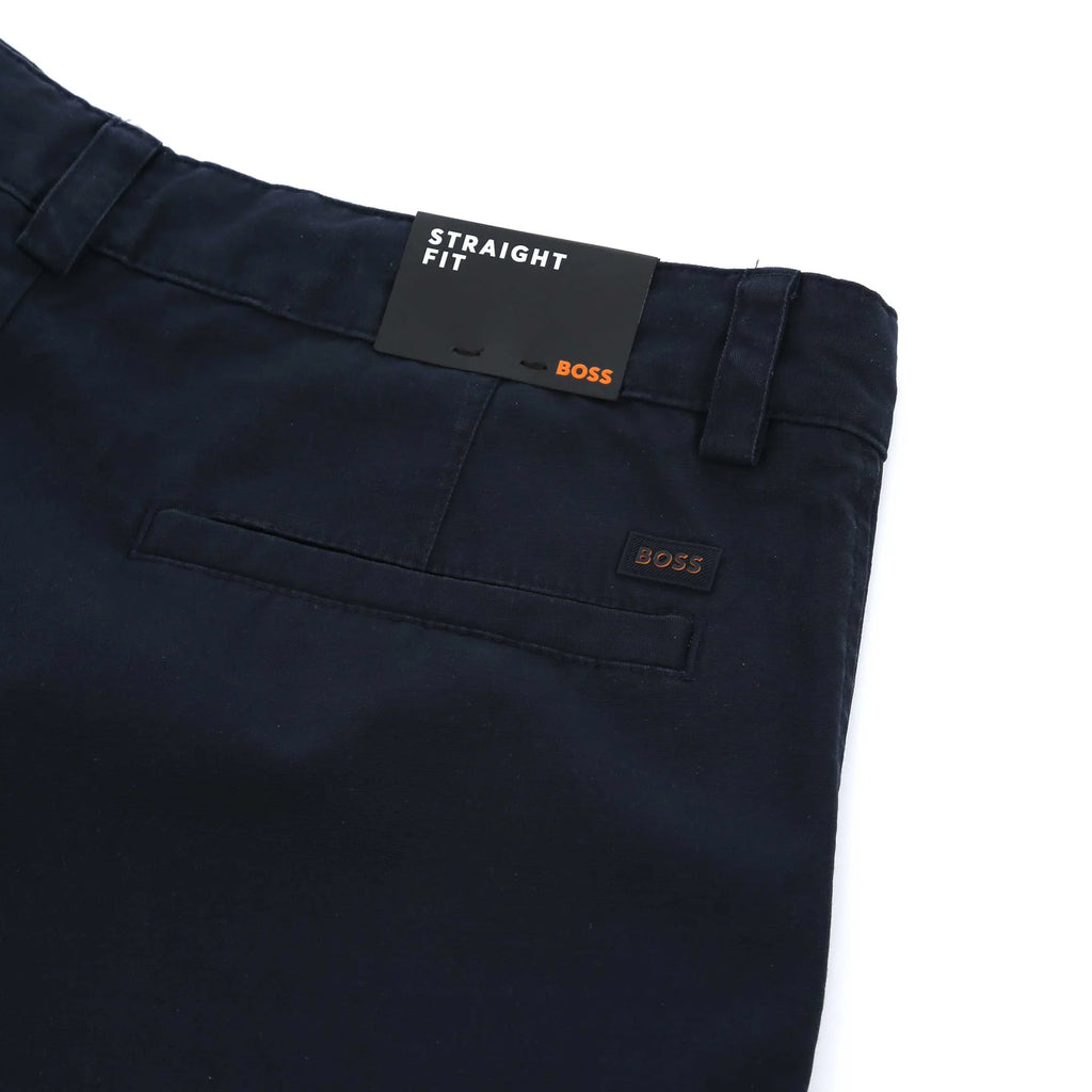 calcoes chino boss azul marinho, pormenor do bolso e logo