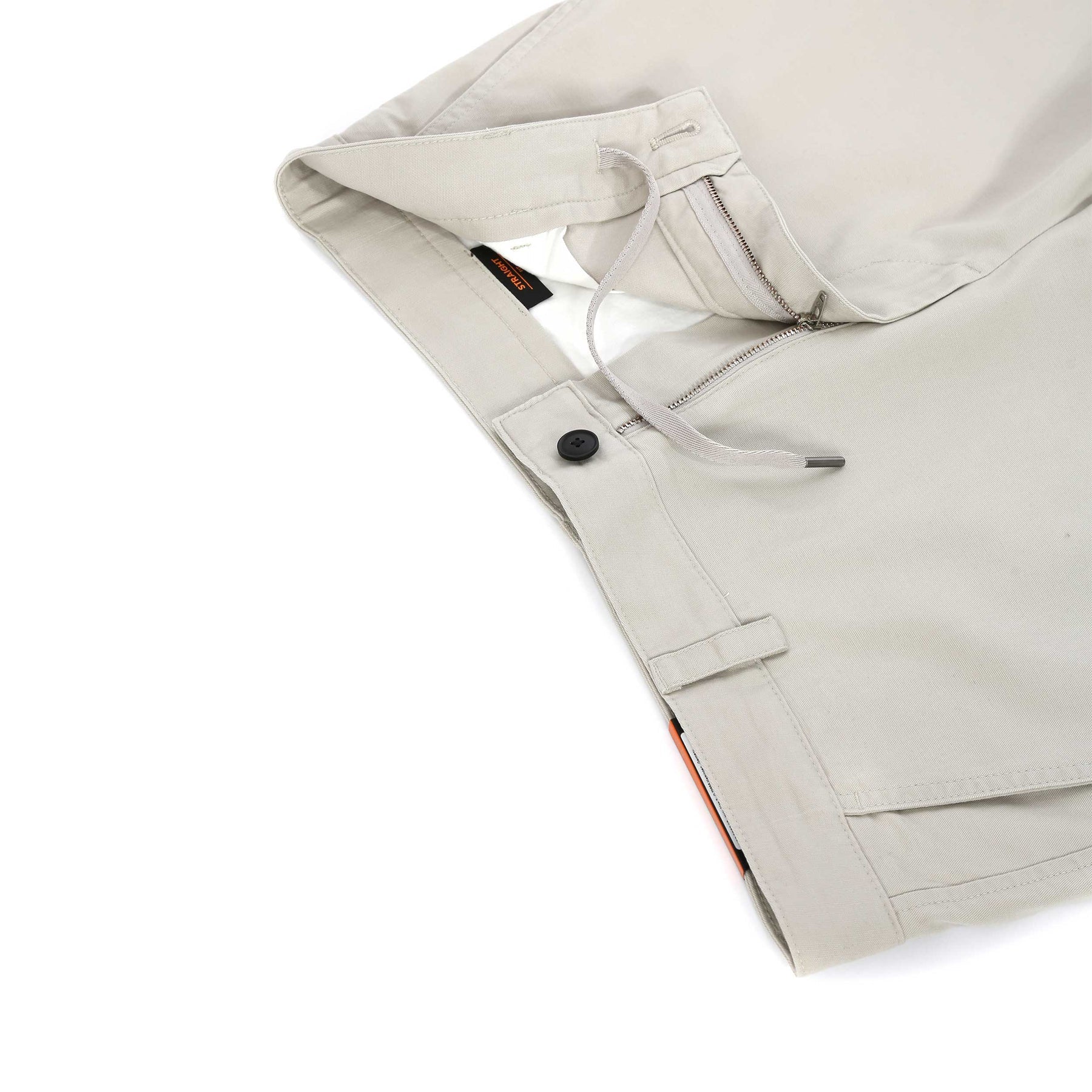 calcoes chino boss bege, detalhe do fecho