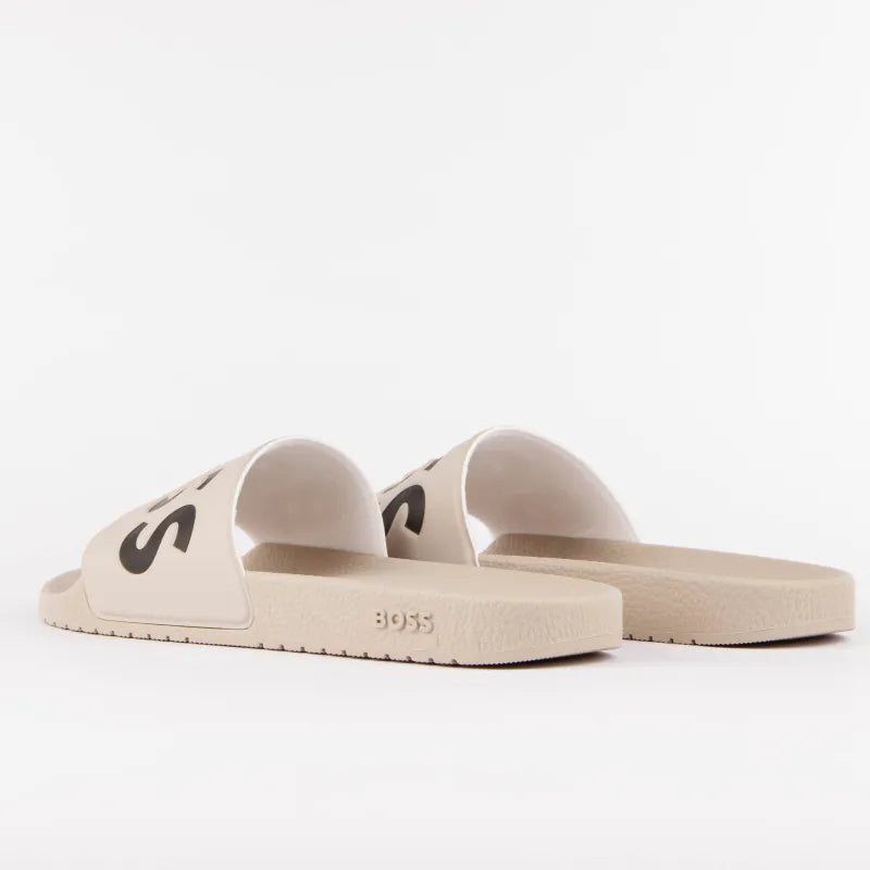 Chinelo com logo BOSS tira larga - bege vista traseira
