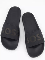 Chinelo com logo BOSS tira larga - preto vista de cima
