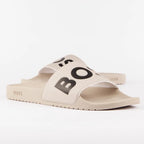 Chinelo com logo BOSS tira larga - bege com logo preto