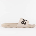 Chinelo com logo BOSS tira larga - bege vista lateral 
