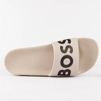 Chinelo com logo BOSS tira larga - bege e preto
