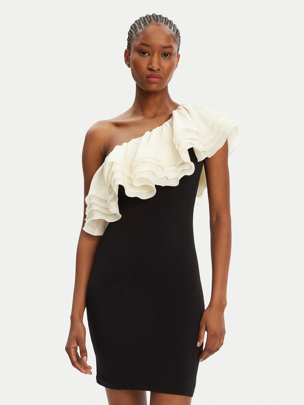 Vestido curto com folho assimétrico ELEH
