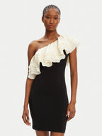Vestido curto com folho assimétrico ELEH