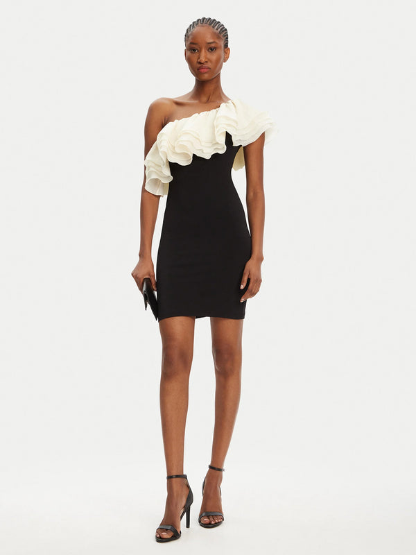 Vestido curto com folho assimétrico ELEH