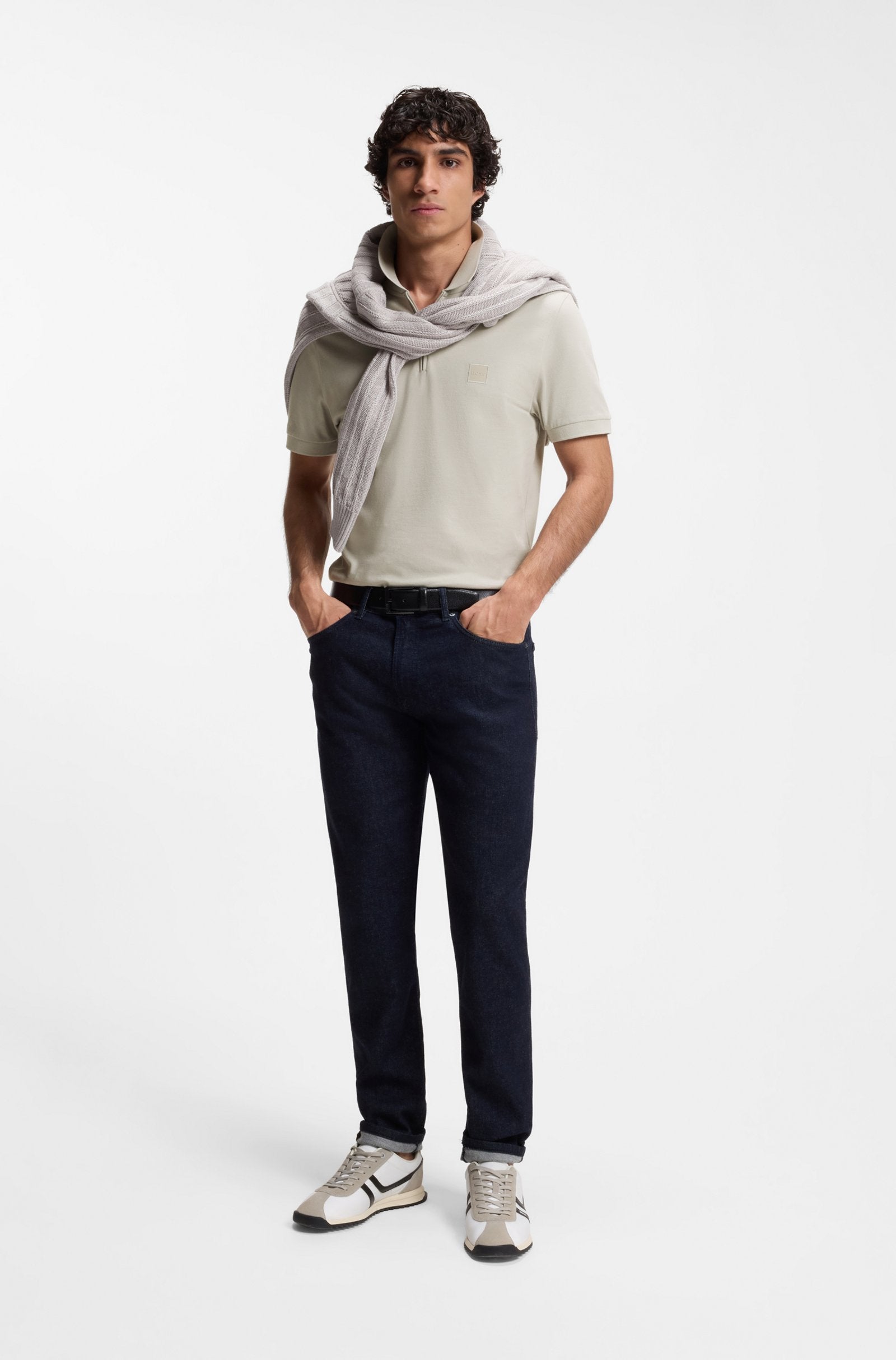 Polo em algodão elástico com fecho BOSS