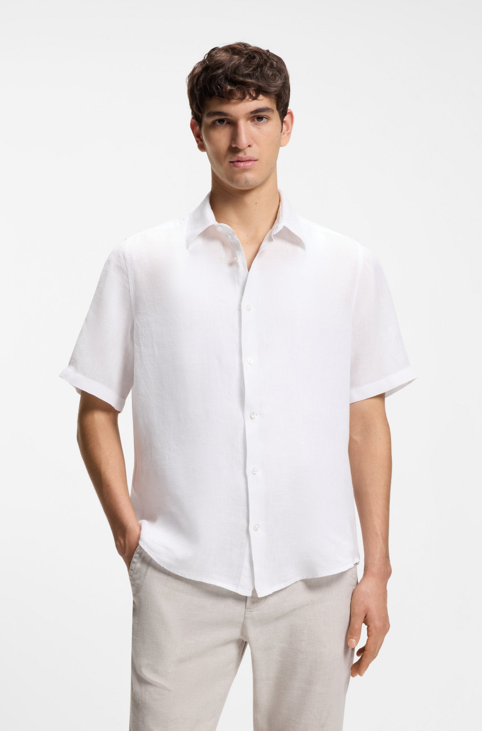 Camisa de linho manga curta BOSS