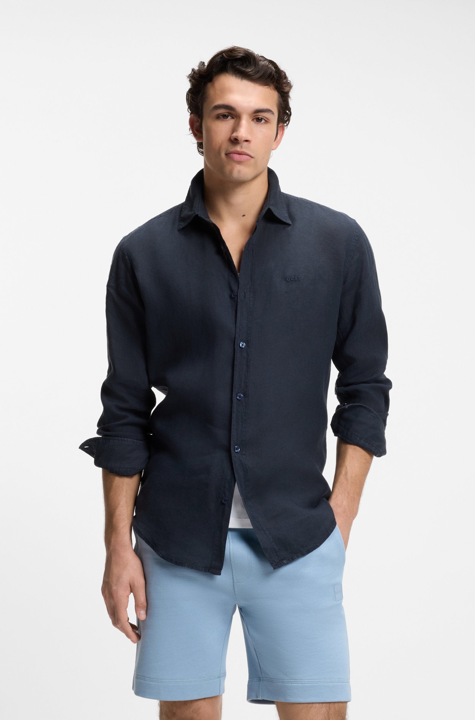 Camisa básica de linho BOSS