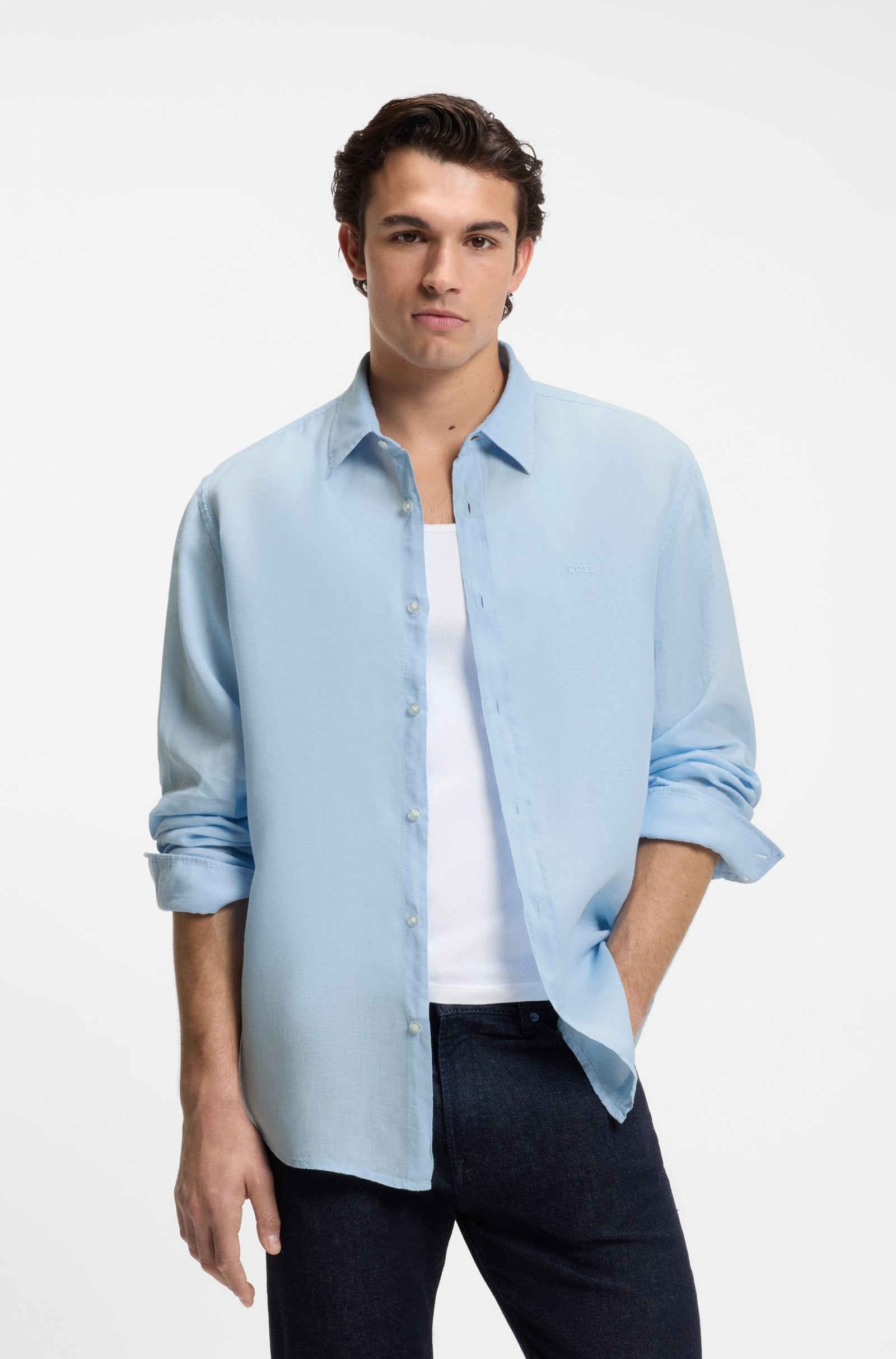 Camisa básica de linho BOSS