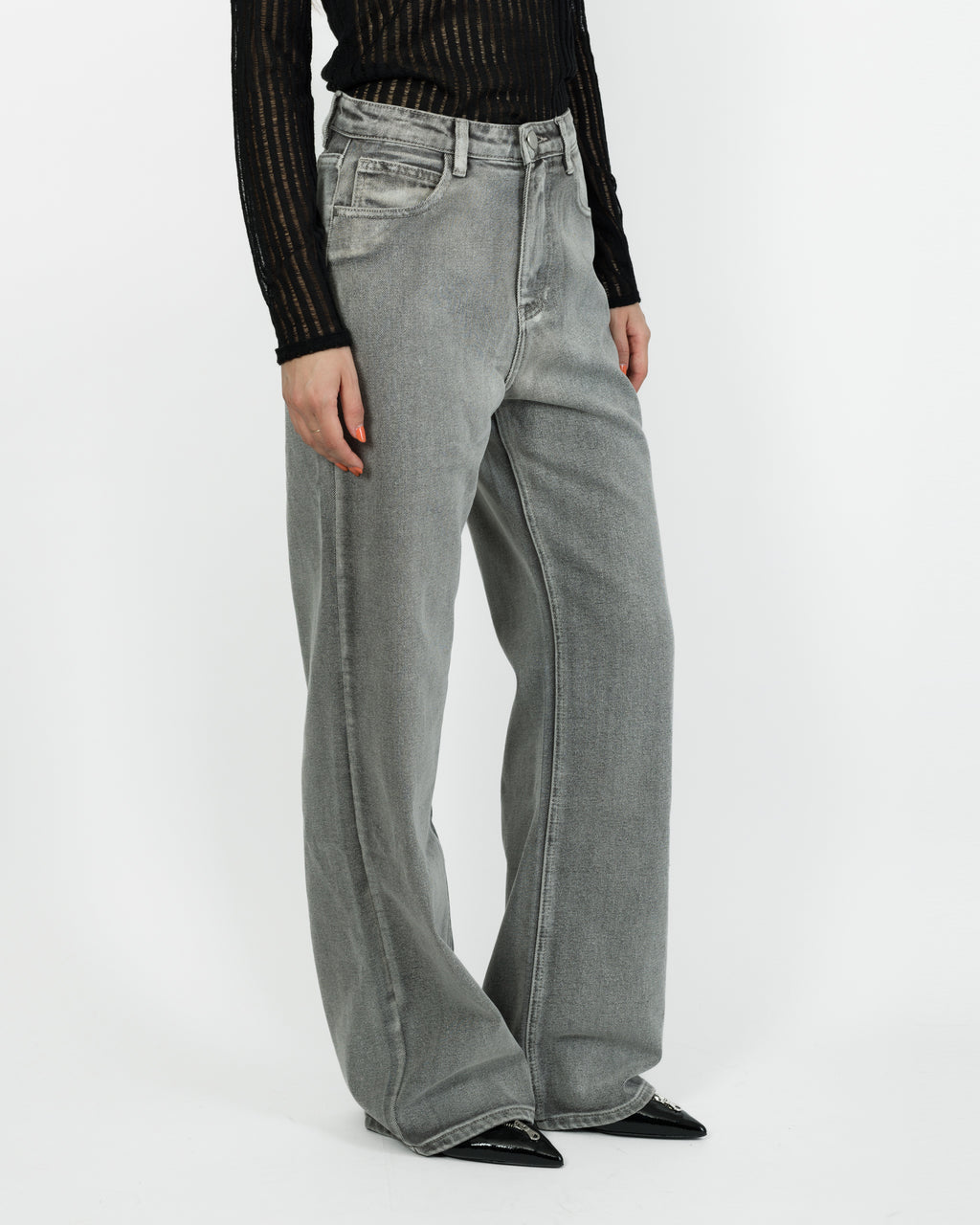 Jeans wide leg cinza Eleh