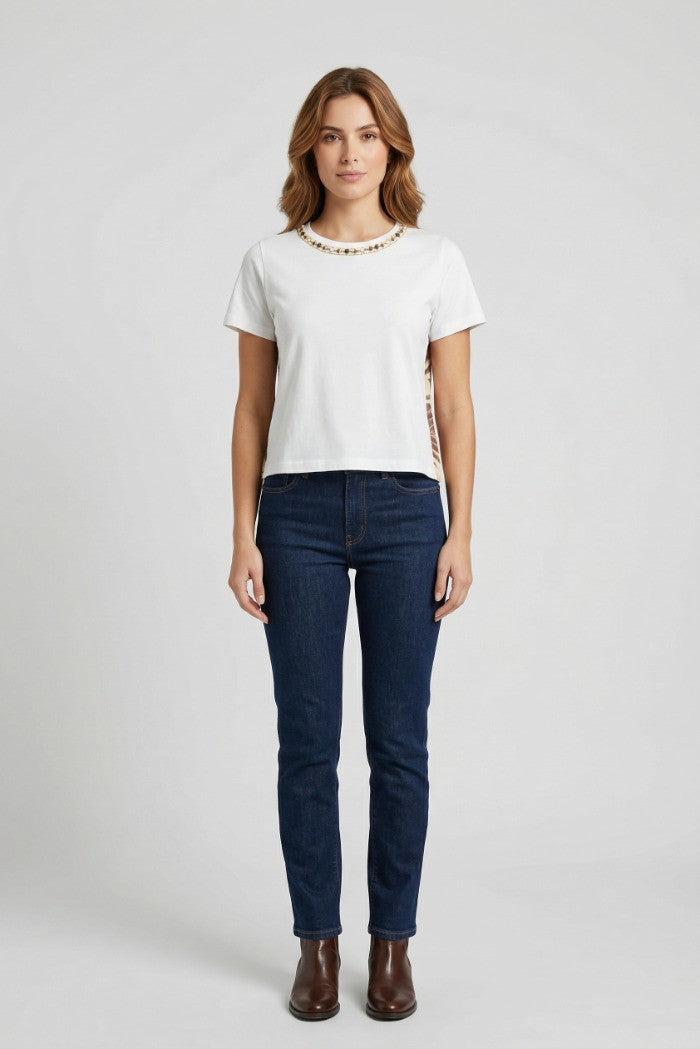 T-shirt com estampa tropical e detalhes decorativos MARKUP