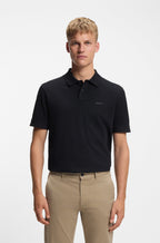 Polo Algodão Piqué em preto com Logotipo Estampado BOSS 