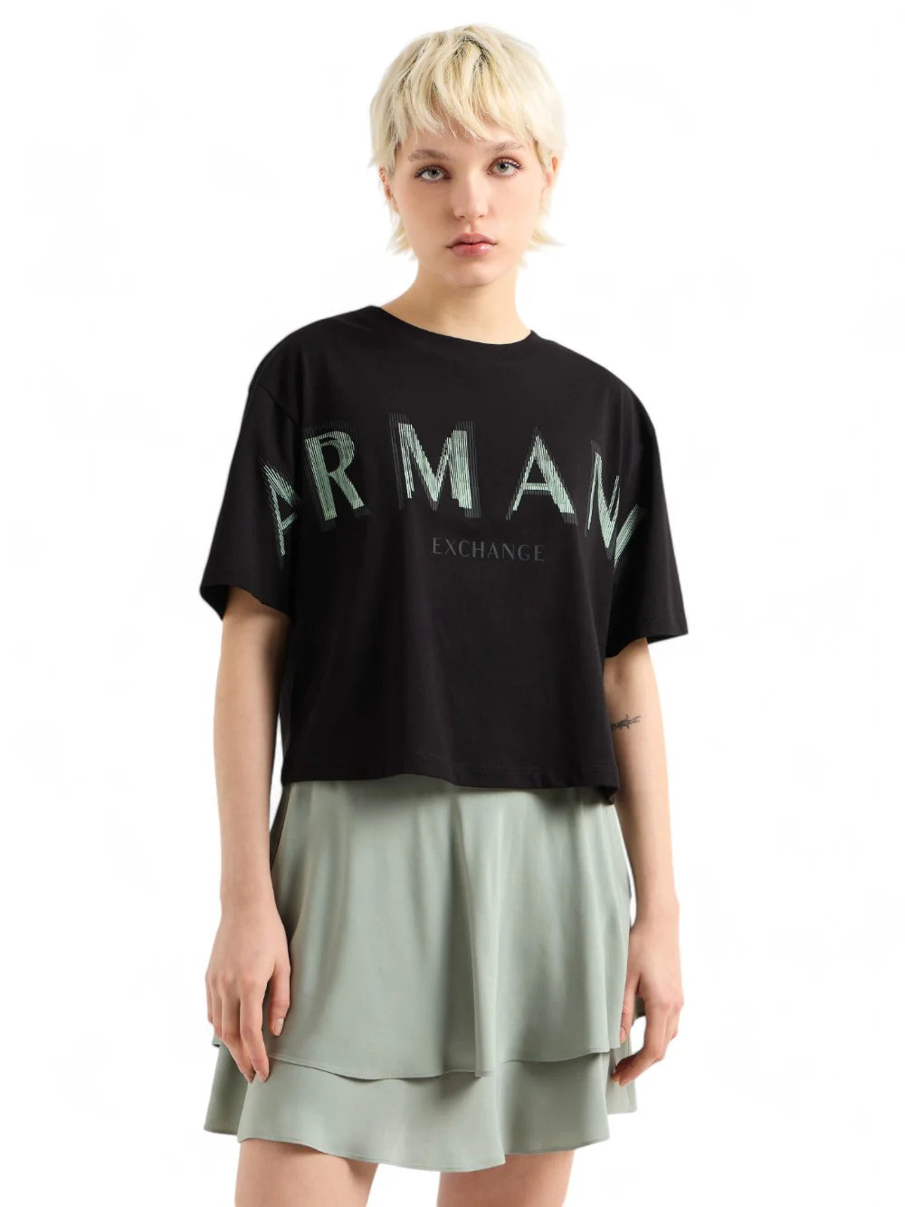 T-shirt cropped com logótipo efeito ótico Armani Exchange
