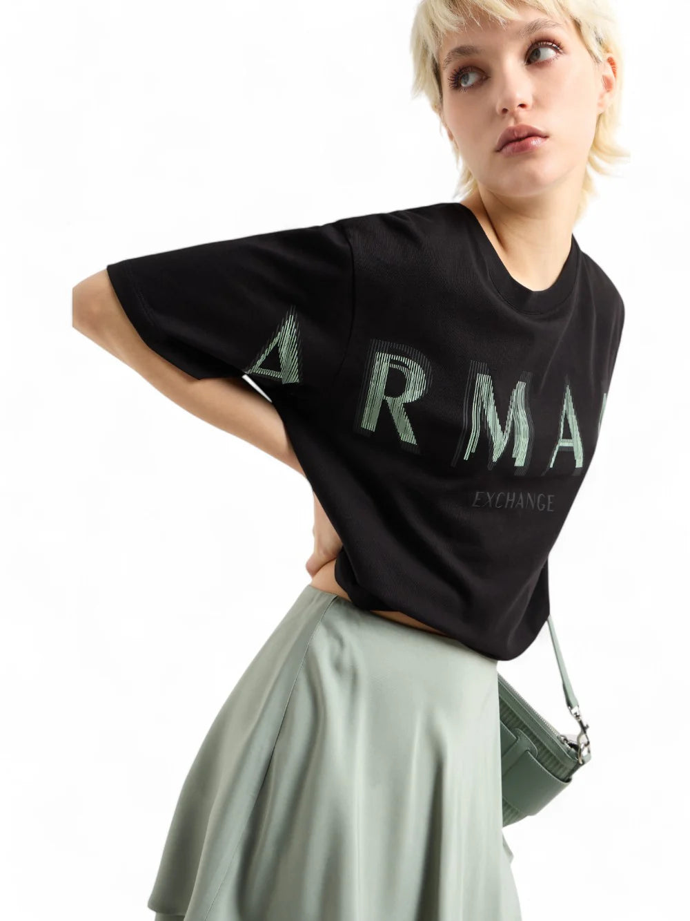 T-shirt cropped com logótipo efeito ótico Armani Exchange